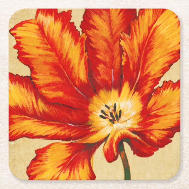 Parrot Tulip II Square Paper Coaster (Front)