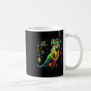 Parrot Wearing Mardi Gras Beads Jester Hat Masked Coffee Mug