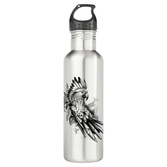 Parrot Wild Animal Nature Illustration Art Tattoo 710 Ml Water Bottle (Front)