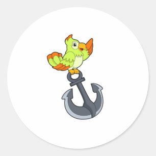Parrot with Anchor Classic Round Sticker