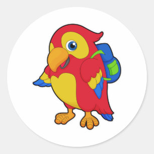 Parrot with Backpack Classic Round Sticker