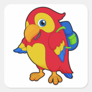 Parrot with Backpack Square Sticker