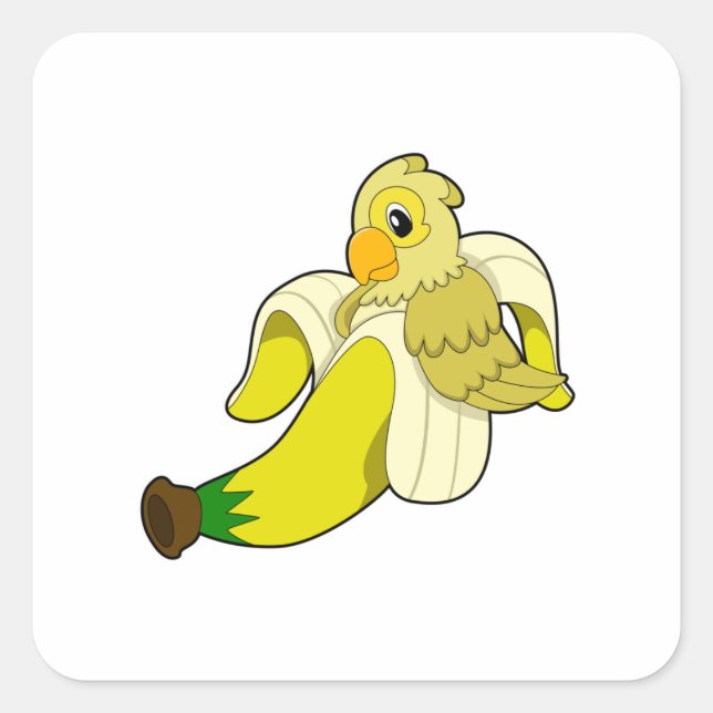Parrot with Banana Square Sticker (Front)