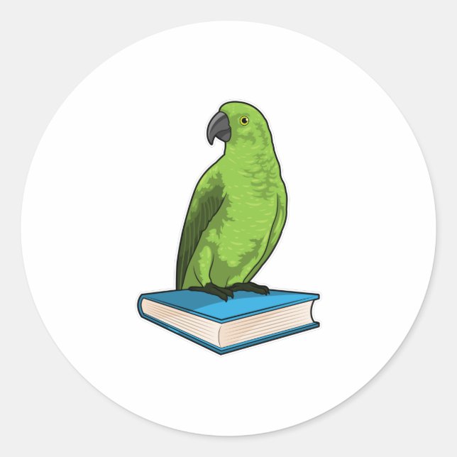 Parrot with Book Classic Round Sticker (Front)