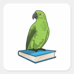 Parrot with Book Square Sticker