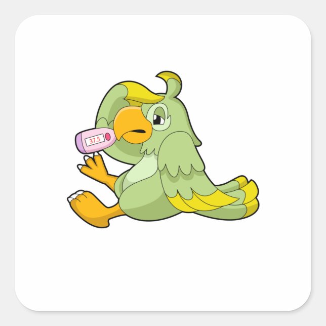 Parrot with Clinical thermometer Square Sticker (Front)