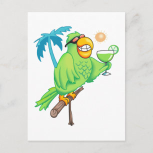 Parrot With Cocktail Postcard