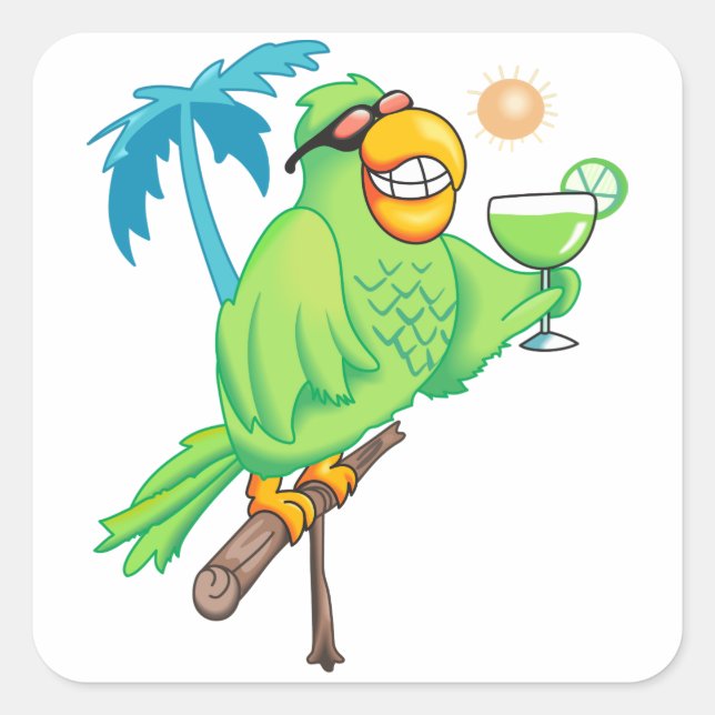 Parrot With Cocktail Square Sticker (Front)