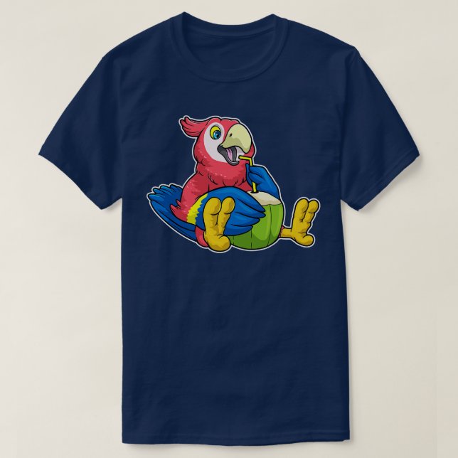 Parrot with Coconut Drinking straw T-Shirt (Design Front)