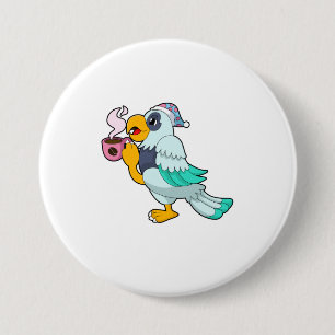Parrot with Cup of Coffee 7.5 Cm Round Badge