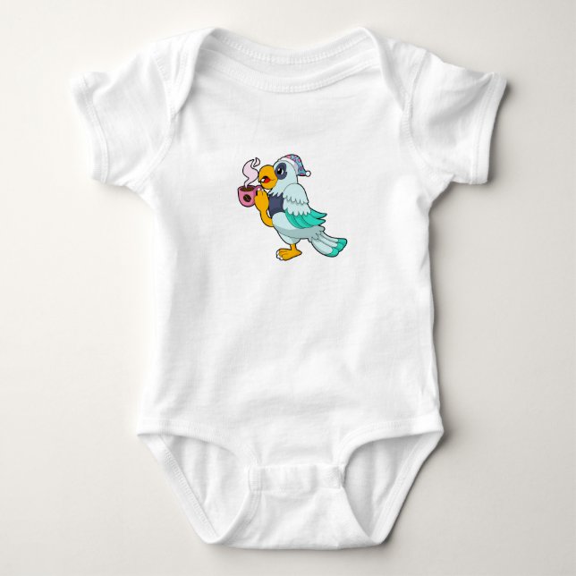 Parrot with Cup of Coffee Baby Bodysuit (Front)