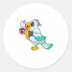 Parrot with Cup of Coffee Classic Round Sticker