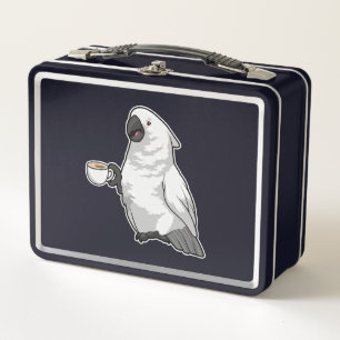 Parrot with Cup of Coffee Metal Lunch Box