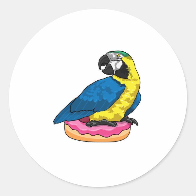 Parrot with Doughnut Classic Round Sticker (Front)