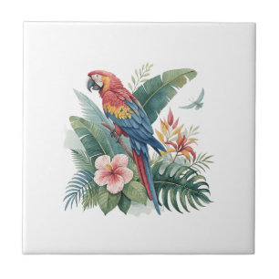 Parrot With Flowers Tile