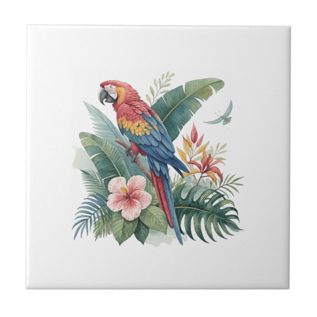 Parrot With Flowers Tile (Front)