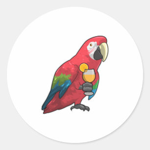 Parrot with Glass of Orange juice Classic Round Sticker