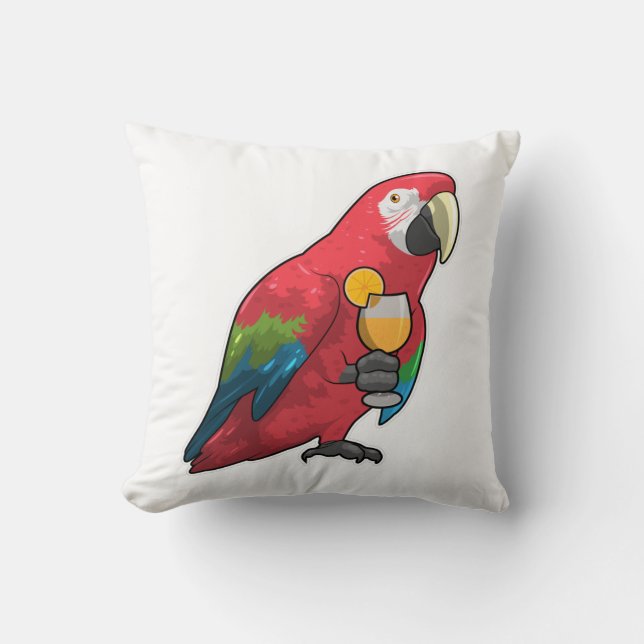 Parrot with Glass of Orange juice Cushion (Front)