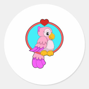 Parrot with Heart Classic Round Sticker