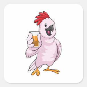 Parrot with Juice Square Sticker