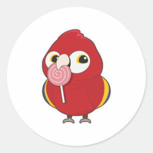 Parrot with Lollipop Classic Round Sticker