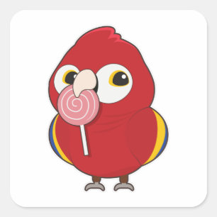 Parrot with Lollipop Square Sticker
