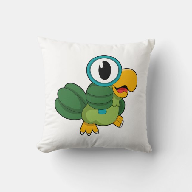 Parrot with Magnifying glass Cushion (Front)