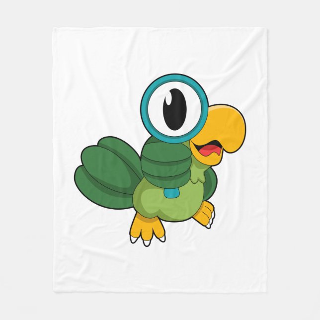 Parrot with Magnifying glass Fleece Blanket (Front)
