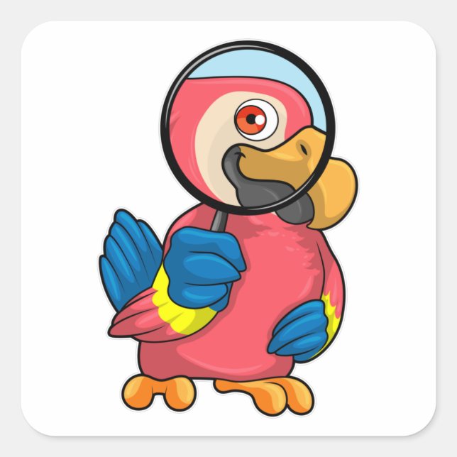 Parrot with Magnifying glass Square Sticker (Front)