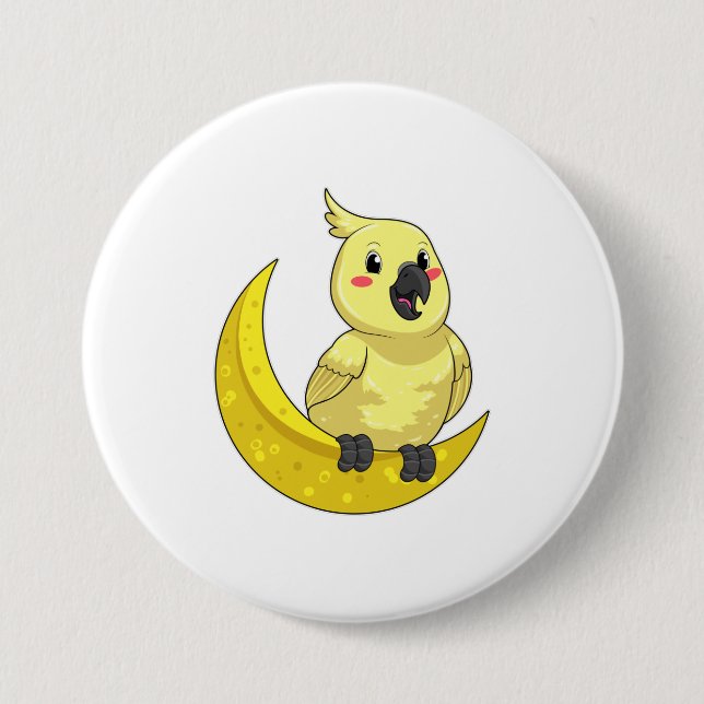 Parrot with Moon 7.5 Cm Round Badge (Front)