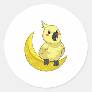 Parrot with Moon Classic Round Sticker