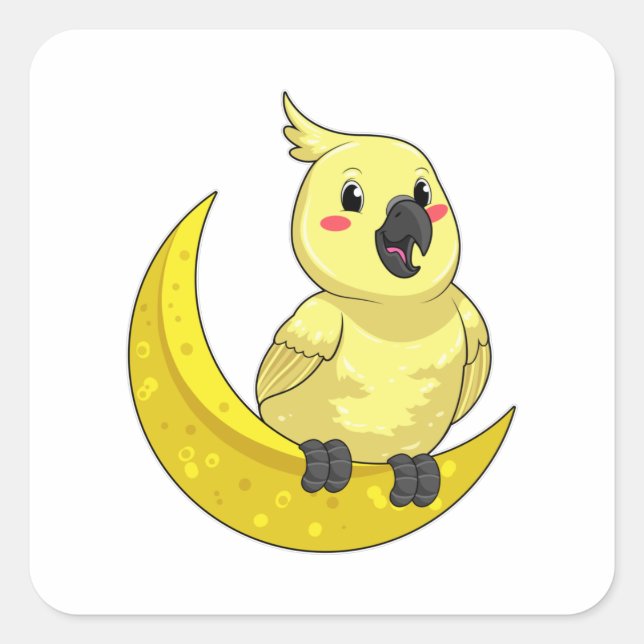 Parrot with Moon Square Sticker (Front)
