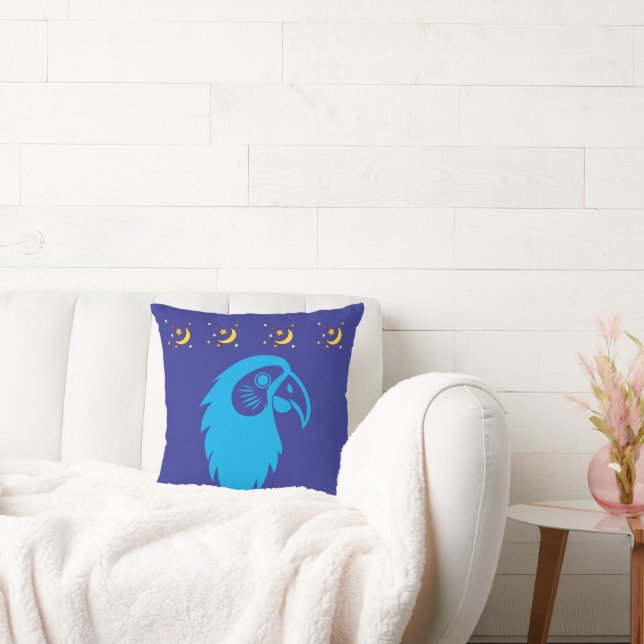 Parrot with Moon & Stars Blue Pillow (Couch)