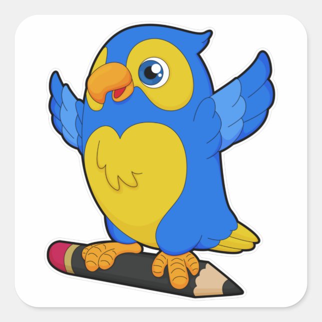 Parrot with Pencil Square Sticker (Front)