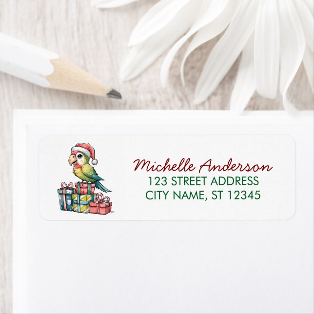  Parrot with Santa Hat Christmas Return Address    (Insitu)