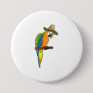 Parrot with Straw hat 7.5 Cm Round Badge