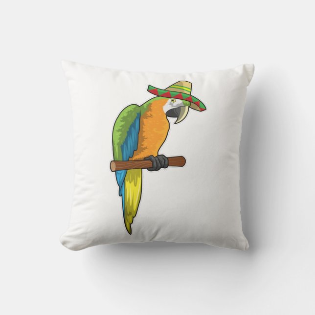 Parrot with Straw hat Cushion (Front)