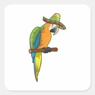 Parrot with Straw hat Square Sticker