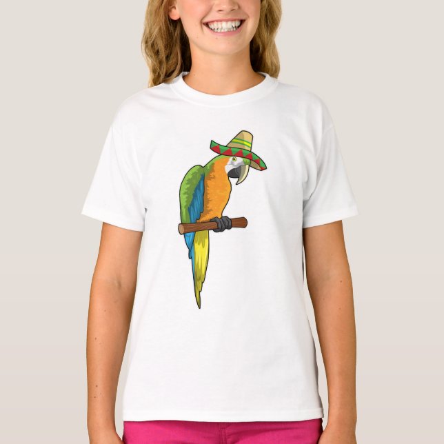 Parrot with Straw hat T-Shirt (Front)