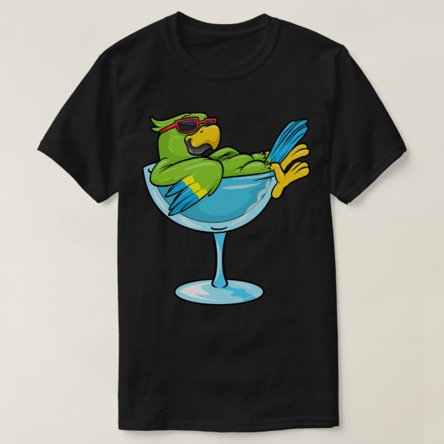 Parrot with Sunglasses and Glass 2 T-Shirt (Design Front)
