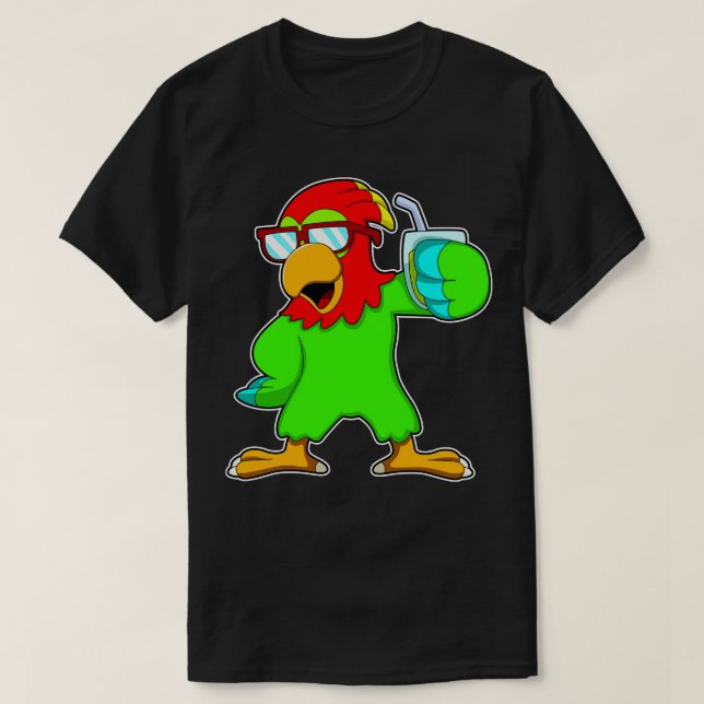 Parrot with Sunglasses Drink T-Shirt (Design Front)