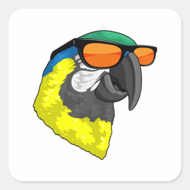 Parrot with Sunglasses Square Sticker (Front)