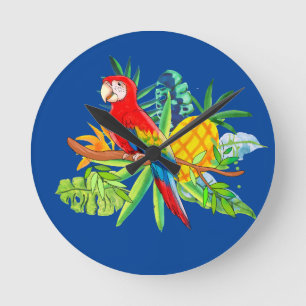parrot with tropical plants bandanna round clock