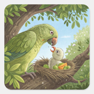 Parrot With Young Square Sticker