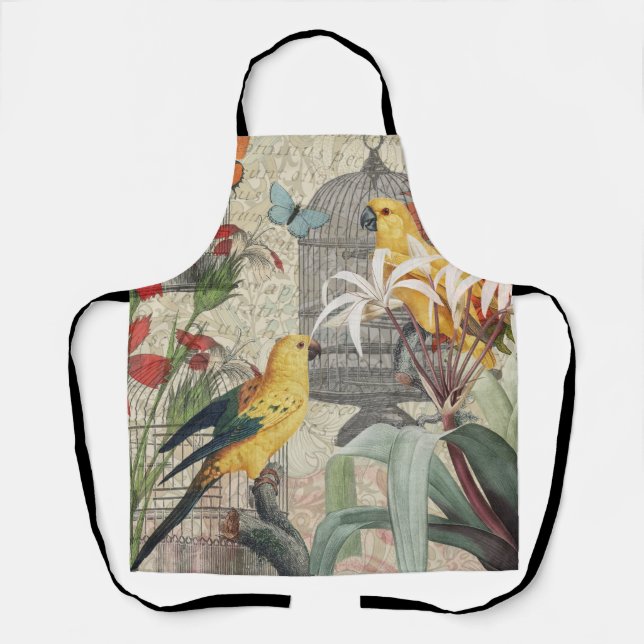 Parrot Yellow Tropical Antique Flower  Apron (Front)