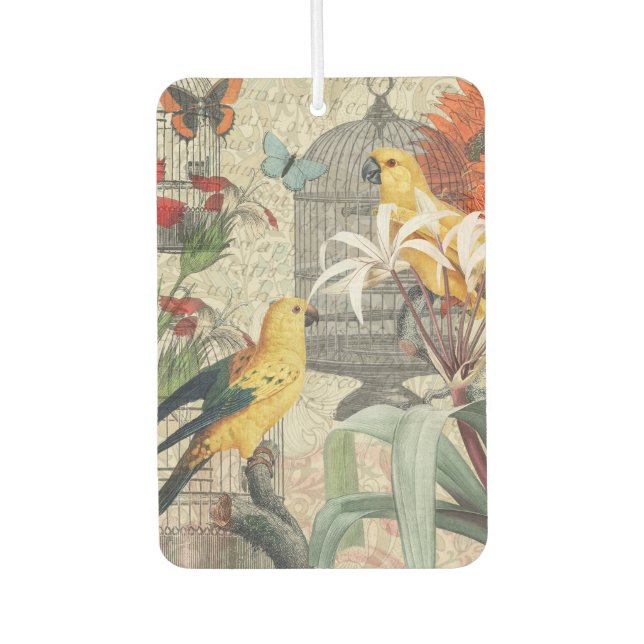 Parrot Yellow Tropical Antique Flower  Car Air Freshener (Front)