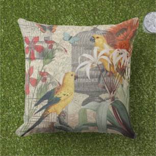 Parrot Yellow Tropical Antique Flower  Cushion