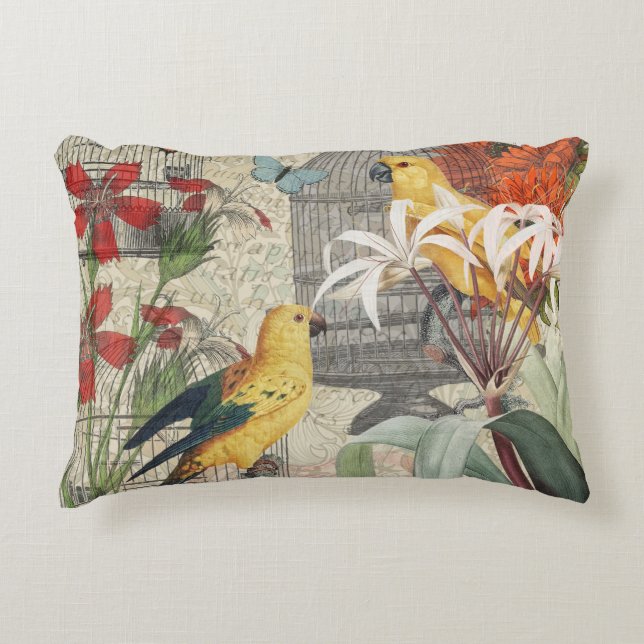 Parrot Yellow Tropical Antique Flower  Decorative Cushion (Front)