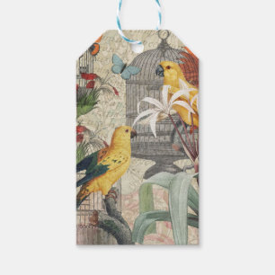 Parrot Yellow Tropical Antique Flower  Gift Tags