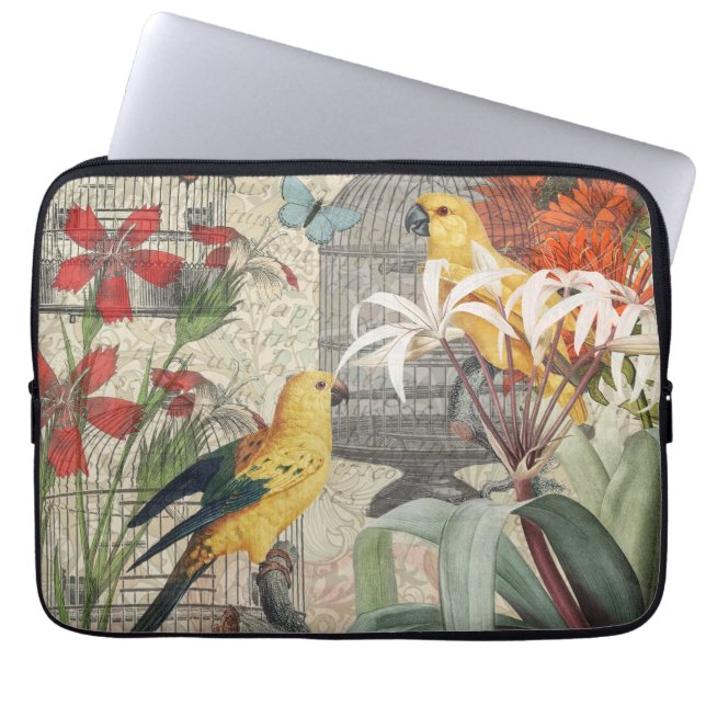 Parrot Yellow Tropical Antique Flower  Laptop Sleeve (Front)